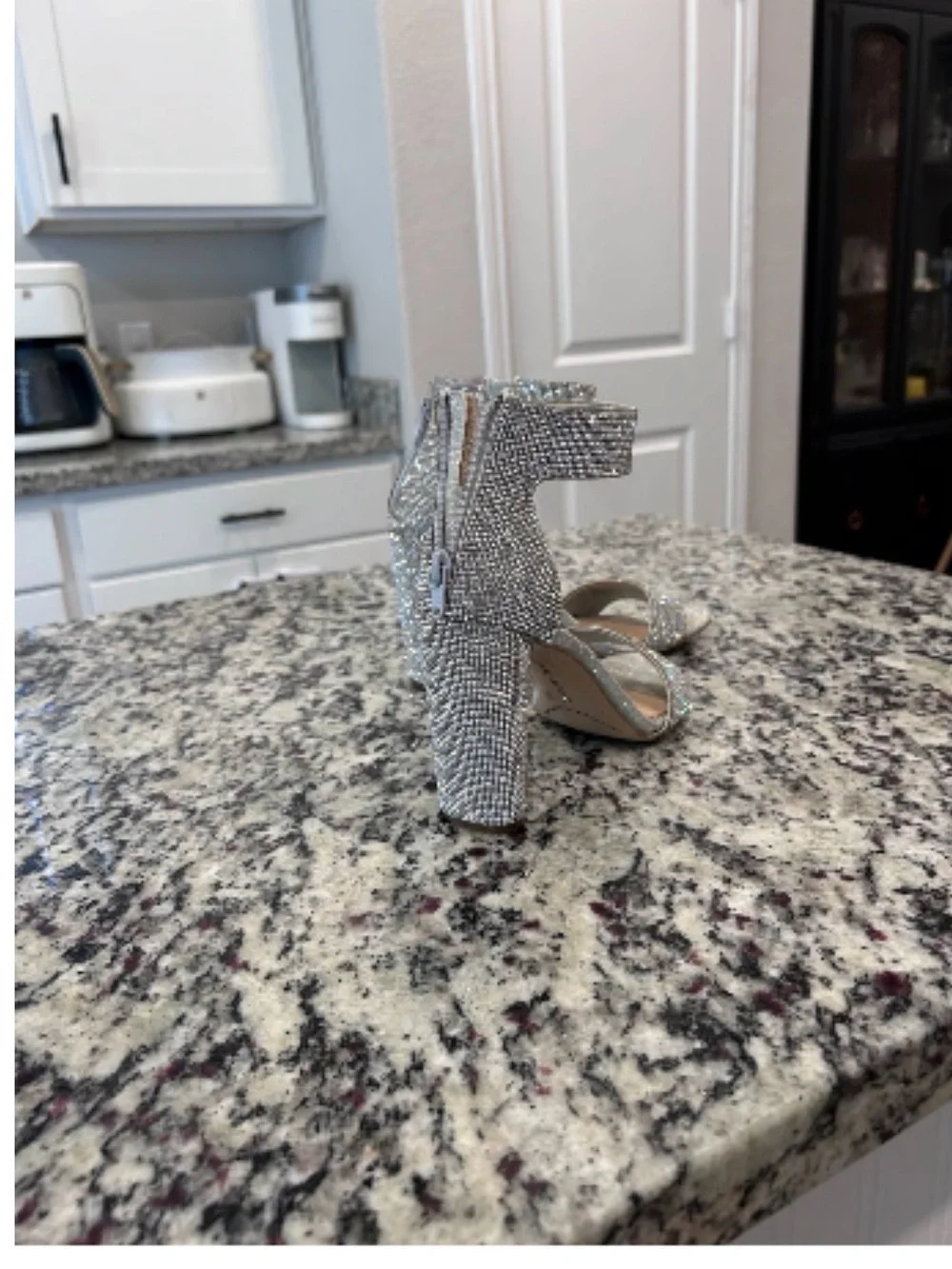 GiGi New York Crystal Embellished Silver Block Heel Sandals